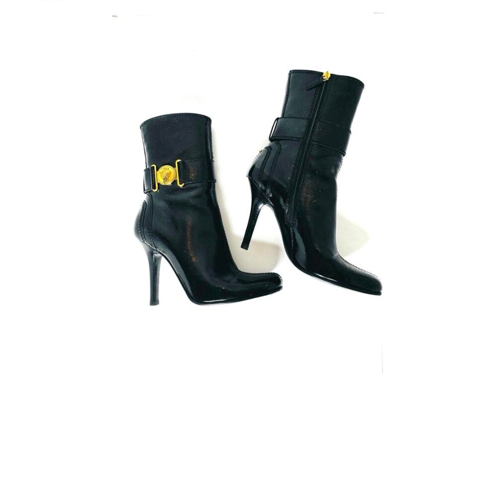 Gucci Hysteria Black Patent Leather High Gloss Ankle Boots Booties EU 37.5C